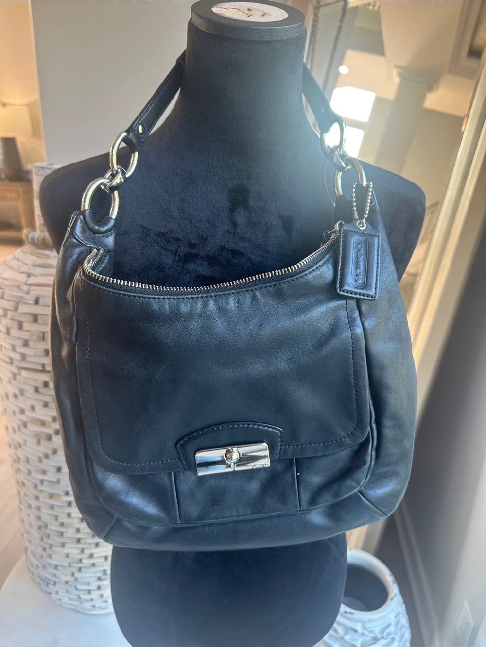 Coach Black Leather Shoulder Bag with Silver Hardware